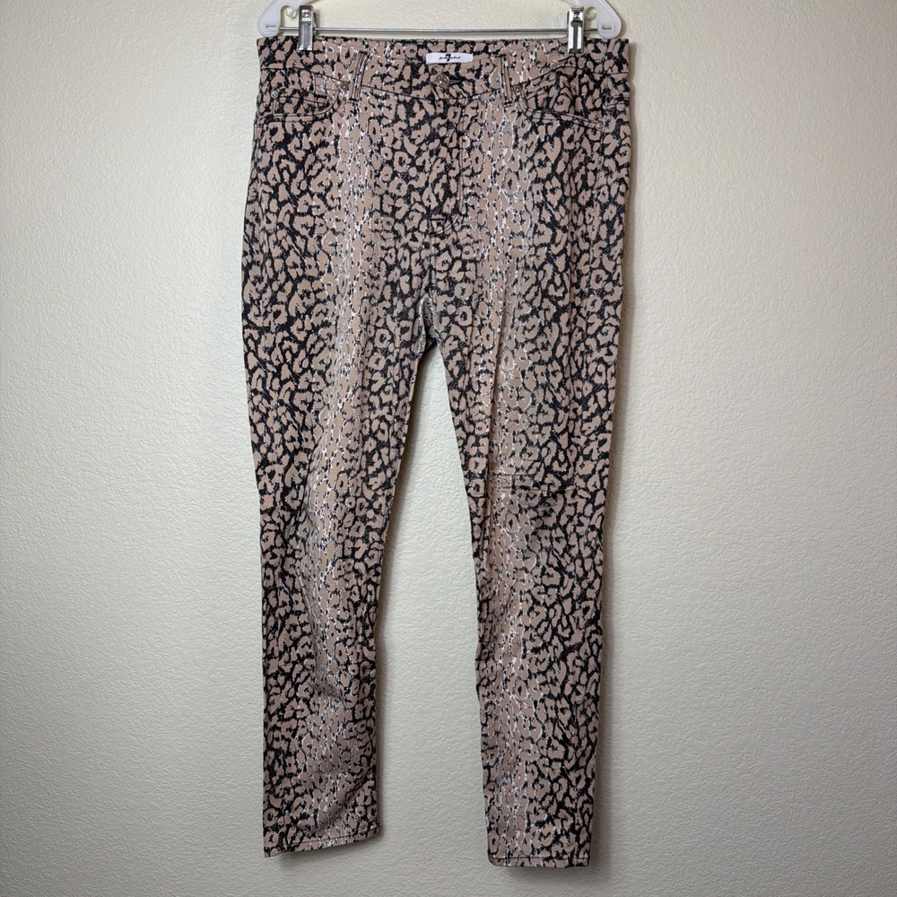 7 For All Mankind Jeans Womens 32 Mixed Leopard Highwaist Ankle Skinny Pants